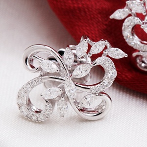 Wholesale 18k Solid White <b>Gold</b> Natural Marquise Round Diamond Floral Scroll Cluster Stud Earrings Memoria Jewels - Product Image 2