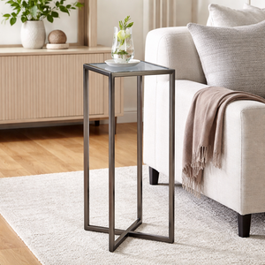 Mesa Auxiliar Moderna con Estructura de Acero y Tapa de Cristal, Diseño Delgado que Ahorra Espacio, para el Lado del Sofá, con Construcción Resistente y Duradera, Ideal para Bares - Product Image 5