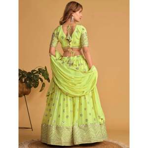 Stunning Lime Green <b>Sequins</b> Georgette Reception Lehenga Choli for Women - Product Image 3