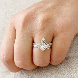 <b>Crown</b> 1.00CT Asscher Cut Diamond Dual Band <b>Ring</b> Set Lab Grown 14K Yellow Gold Perfect Wedding Party Jewelry Her - Product Image 5