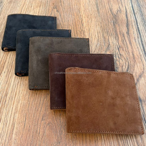 Portefeuille vintage classique à deux volets en cuir suédé véritable fait à la main pour hommes luxe minimaliste RFID bloquant le logo du porte-carte de crédit - Product Image 5