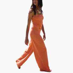 New Arrival Orange Pink Striped Strapless Dress <b>Knitted</b> Casual Spring Summer Sleeveless Top Wide Leg Pants Co-ord <b>Set</b> For Women - Product Image 4