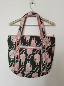 Floral Print Cotton Shoulder <b>Bag</b> <b>Medium</b> <b>Size</b> Zipper Closure Double Handles Daily Use & Travel - Product Image 1
