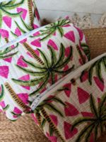 Ensemble de 3 trousses de toilette carrées matelassées en coton Quince Life, motif floral, imprimées à la main, sacs de maquillage