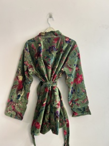 Robe en velours à imprimé floral avec ceinture, manches longues, veste pour femme printemps - Product Image 1