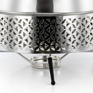 Plat à chafing rond en acier inoxydable avec design découpé au laser, chauffe-plat de buffet avec couvercle en verre et support à combustible pour événements hôteliers et traiteur - Product Image 5