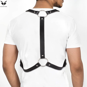 <b>Men's</b> Black Faux Leather Chest <b>Harness</b> Adjustable Shoulder Straps With Silver O-Rings Gothic Punk Body Belt For <b>Men</b> Accessories - Product Image 5