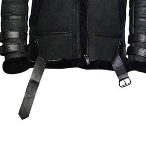 Chaqueta de Motociclista de Cuero Genuino para Hombre, Cuello Camisero, Cierre de Cremallera, Forro de Piel Sintética, Resistente al Viento, para Invierno, Largo Regular - Product Image 5