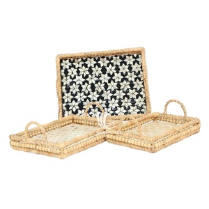 Set of 2 MOQ Durable Wood Mix Water Hyacinth Serving <b>Tray</b> Mosaic Storage <b>Basket</b> Wholesale Mother Pearl <b>Tray</b> - Product Image 3
