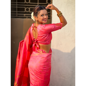 Sari traditionnel en soie douce rose bébé, tissé avec des fils zari, élégant foulard et châle traditionnel - Product Image 3