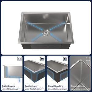 Lavello da Cucina Moderno a Vasca Singola 68,5 cm x 48,3 cm, Multifunzionale in Acciaio Inox S304, Kit Workstation Sottopiano Fatto a Mano - Product Image 2