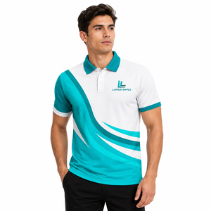 Wholesale Custom Printed Teal White Knitted Quick Dry Men's for <b>Shirt</b> Polyester Heat-Transfer Printing Sports Golf Corporate - Product Image 1