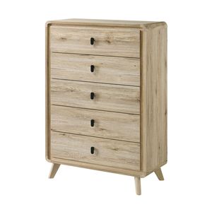 Cassettiera Alta a Cinque Cassetti in Stile Mid-Century Modern, Finitura Ispirata al Legno Caldo con Texture Naturali, Ampio Spazio per i Cassetti, Mobile in Legno - Product Image 1