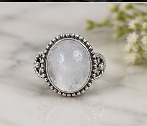 Natural Rainbow <b>Moonstone</b> <b>Ring</b> 925 Sterling Silver Handmade Oval Gemstone <b>Ring</b> Boho Vintage Jewelry for Women - Product Image 2