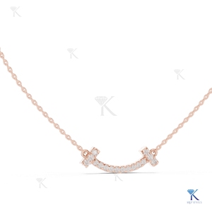 Lab Grown Diamond Pave Smile <b>Pendant</b> Necklace 14K 18K <b>Solid</b> <b>Gold</b> Luxury Women Curved Bar Jewelry Party Wedding - Product Image 2