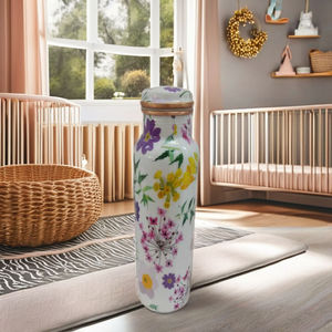 Handmade Floral Pattern <b>Metal</b> <b>Water</b> <b>Bottle</b> With Lid Portable Drinkware Home Use - Product Image 1