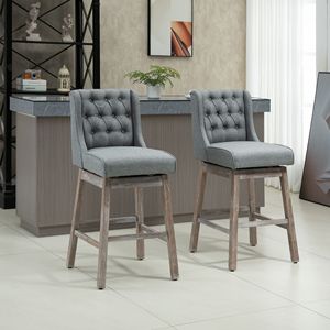 Set di 2 Sgabelli da Bar Girevoli a 180° con Poggiapiedi in Legno Massello e Design Trapuntato a Bottoni, Altezza Seduta 30 Pollici per Uso Bar - Product Image 2