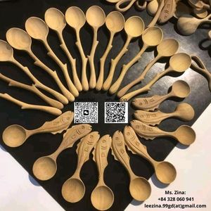 Logo personnalisé Ustensile de cuisine en bois naturel Cuillère solide en bois d'acacia pour la cuisson par 99 données dorées - Product Image 5
