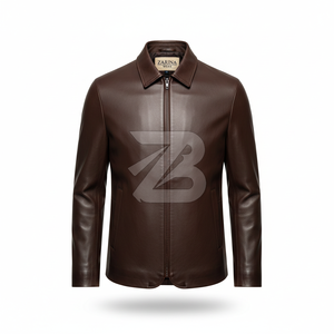 Zarina Wear Men Genuine Leather <b>Jacket</b> Winter Solid Stand Zipper Dark Brown Office <b>Smart</b> Casual Minimal Design OEM Manufacturer - Product Image 1