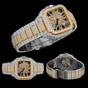 Reloj Mecánico Cuadrado de Acero Inoxidable de Lujo con Diamantes Incrustados, Esfera Esqueleto Analógica, Cierre de Mariposa, Unisex - Product Image 6