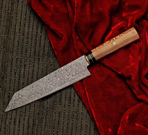 Cuchillo de Chef de Acero de Damasco Forjado a Mano con Espiga Completa, Mango de Madera, Estilo Japonés, para Mano Derecha, Patrón de Gota de Lluvia - Product Image 4