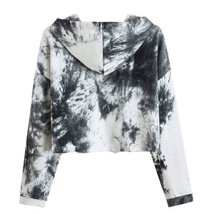 <b>Women</b> Tie Dye Hooded Crop Top Sweatshirt Long Sleeve Casual Knitted Polyester Spring Wear - Product Image 3