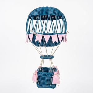 Lámpara de Techo de Mimbre Azul con Forma de Globo, Hecha a Mano, Decoración Colgante para Dormitorio Infantil o Guardería - Product Image 1