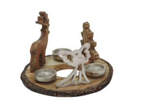 Candelabro Decorativo de Aluminio con Forma de Ángel y Base de Madera, Centro de Mesa Navideño, Decoración Festiva - Product Image 3