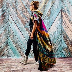 2025 nouveau produit main cravate teinture Kimono veste vacances Boho coupe ample veste vêtements de plage couvrir vacances d'été femmes Kimono Robe - Product Image 5