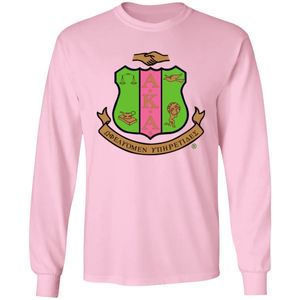 Camiseta de Manga Larga Rosa Claro con Estampado Gráfico de Letras Griegas, Cuello Redondo, Estilo Casual, Ropa Urbana para Uso Diario - Product Image 1
