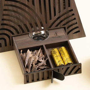 Pyramid Shape Arabic Wooden <b>Bakhoor</b> Burner With Geometric Cutout Design And Storage Drawer, Perfect For <b>Oud</b> And Incense Use - Product Image 5