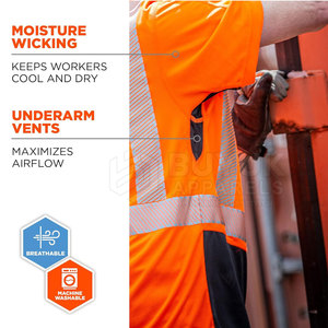 Chemise de travail à manches courtes haute visibilité, respirante, pour travaux en extérieur, t-shirt de sécurité haute visibilité à manches courtes - Product Image 4