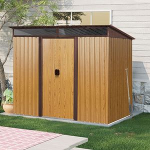 Casetta da Giardino in Metallo Color Caffè 2,4m x 1,8m con Porte Scorrevoli Lucchettabili e Pannello Trasparente per Giardino e Prato - Product Image 2