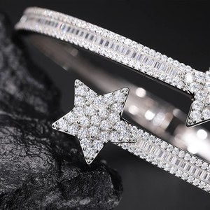Copper S925 Star <b>Bangle</b> Moissanite Micro Insert Open Cuff Women's Jewelry Gift Hip Hop Fashion - Product Image 5