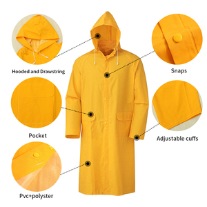 Impermeable Amarillo con Capucha y Cuello Alto, Unisex, Corte Regular, Bolsillos, Cierre de Pullover, Color Sólido, para Uso en Exteriores - Product Image 5