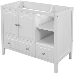Solo lavabo da bagno da 36 pollici, struttura in legno massello e pannelli in MDF, bianco - Product Image 1