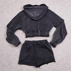 Service OEM, prix bas, ensemble de shorts pour femmes en tissu délavé, impression de logo personnalisée, décontracté, 100% coton, respirant, séchage rapide - Product Image 5