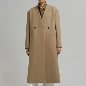 Abrigos de lana largos sin cuello para mujer, chaqueta de invierno para mujer - Product Image 6