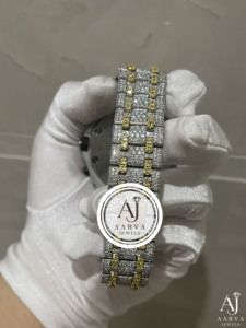 AARVA JEWELS นาฬิกาข้อมือผู้ชายสุดหรู ตัวเรือนโมอิสซาไนต์และสแตนเลส ขนาด 41 มม. ระบบควอตซ์อนาล็อก สายขนาด 20 มม. หน้าปัดกระจก ตัวล็อคแบบซ่อน - Product Image 4