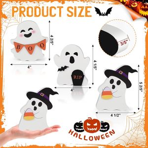 Decorazioni Interne di Halloween a Tema Fantasma, Set di 3 Segnaposto da Tavolo a Più Livelli in Legno con Segni di Gatto Nero, Pipistrello, Scopa da Strega e Zucca - Product Image 2