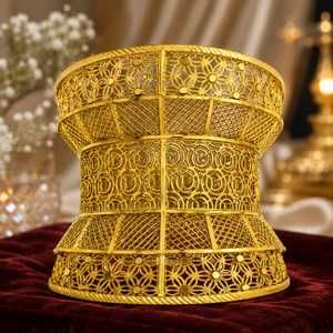 กำไลข้อมือแฟชั่นขายส่งแบบ Kada ลายฉลุทองตุรกี กำไลข้อมือแบบเปิดลายดอกไม้ประณีต ชุบทอง 14K18K24K - Product Image 4