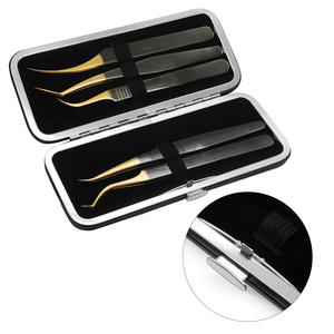 Ensemble de pinces à cils en acier inoxydable doré de qualité supérieure, 5 pièces, droites, courbées, pour extensions de cils, antidérapantes, pointe lisse - Product Image 4