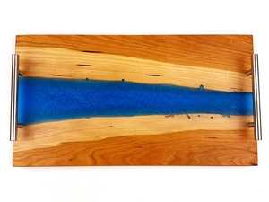 Bandeja de Servir de Madera de Acacia con Resina de Ondas Oceánicas, Diseño Náutico, Hecha a Mano, con Asas Negras Mate, para Bodas Costeras, Venta al por Mayor Personalizada - Product Image 4