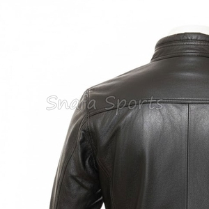 OEM High Quality Hot Sale Casual Outdoor Slim Fit Stylish Biker Black Custom Motorcycle Leather Jacket for Men - Product Image 6