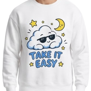 Sweat-shirt à col rond imprimé Take It Easy Cloud, design décontracté à motif de dessin animé, coupe régulière, vêtements d'automne - Product Image 3