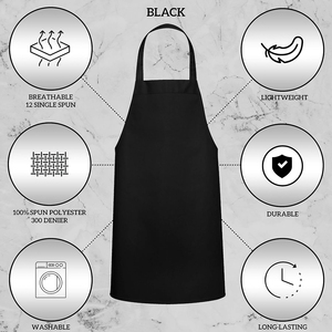 Tablier unisexe en coton noir 300 deniers, tissé, respirant, léger, durable, lavable, à fermeture à pression, pour restaurant et bar - Product Image 1