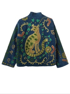 Vintage Embroidered <b>Tweed</b> <b>Women's</b> Blazer Patchwork Pattern Stand Collar Full Sleeve Autumn Wear Cotton Reversible Breathable - Product Image 2