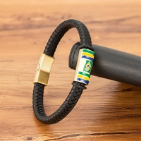 Bracelet en cuir tressé avec drapeau national du Brésil pour hommes, fermoir magnétique en acier inoxydable, bijoux sur le thème du pays, cadeau