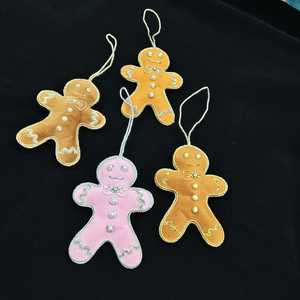 High Quality Customizable Embroidered Velvet Gingerbread Man Animal Shape <b>Small</b> Handmade Hanging <b>Ornament</b> Traditional Christmas - Product Image 5