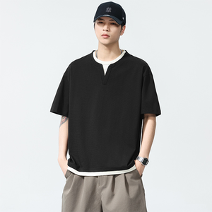 T-shirt streetwear surdimensionné pour homme, imprimé sur mesure, en tricot, spandex/polyester, col en V, manches courtes, décontracté, respirant, écologique - Product Image 4